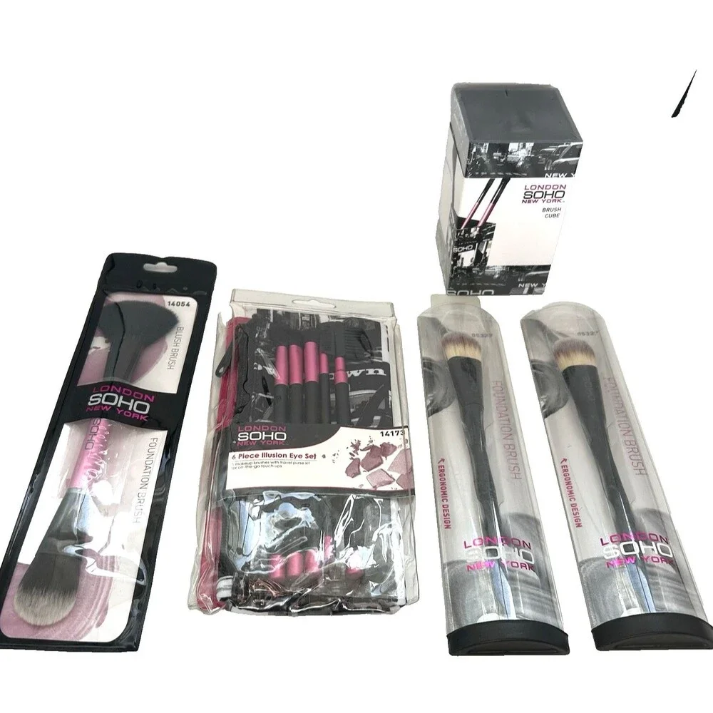 London SOHO New York Makeup Brush Lot + Brush Cube Holder NEW Sealed
